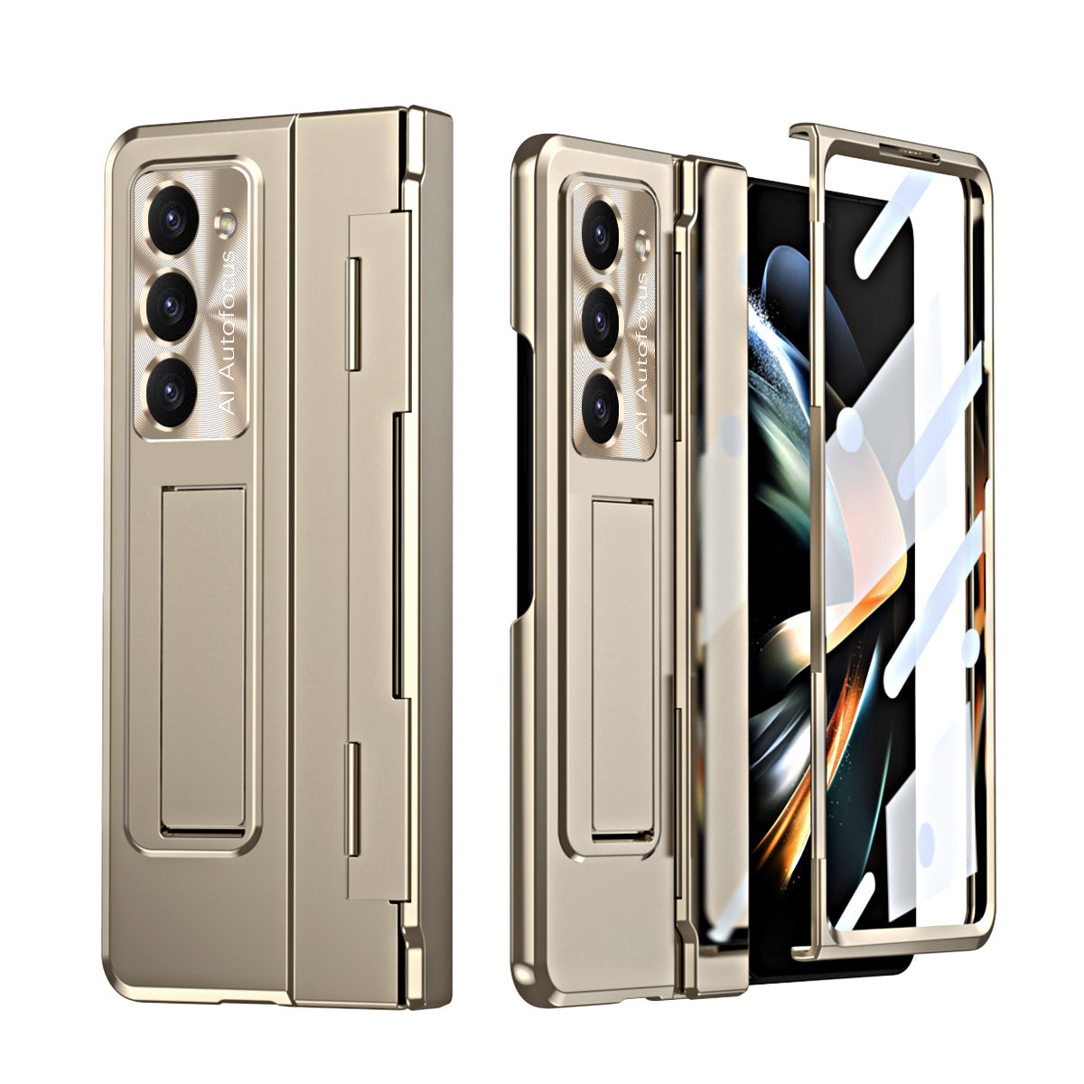 Golden Armor Hinge Magnetic Bracket Protective Phone Case With Front Protection Film For Samsung Galaxy Z Fold5 Fold4 Fold3 - Mycasety Mycasety