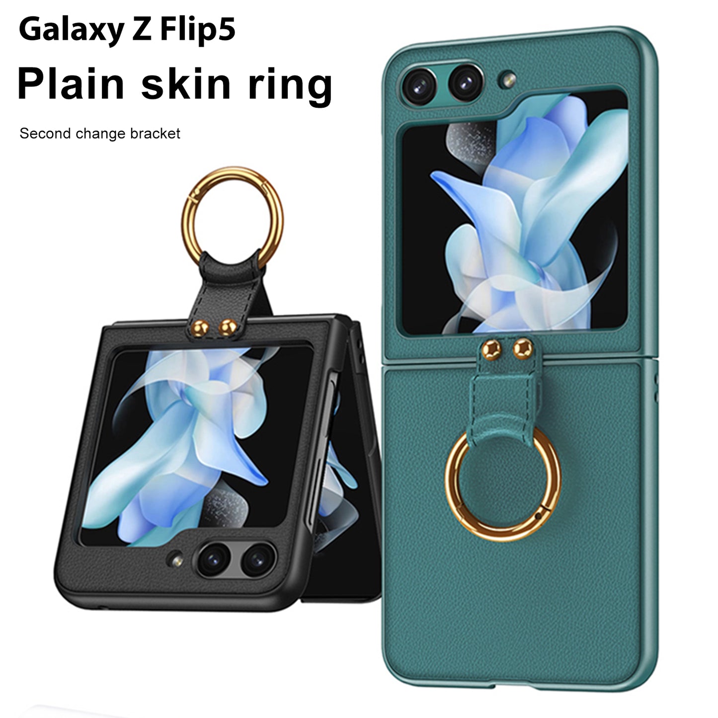 Premium Leather Phone Case With Ring Bracket For Samsung Galaxy Z Flip5 Flip4 Flip3 5G - {{ shop_name}} varyfun
