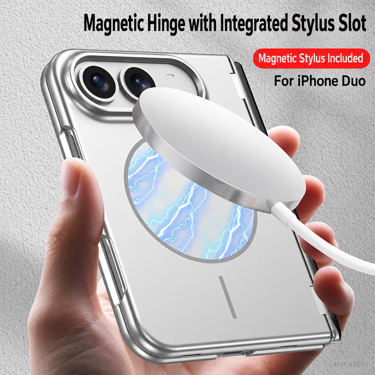 iPhone Duo - Magnetic Hinge Protection Cover Built-in Tempered Glass Film & Magnetic Stylus