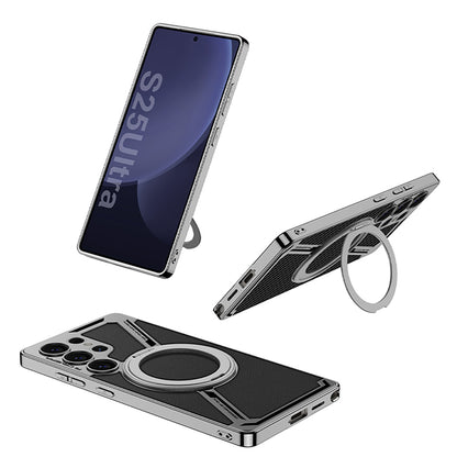 Magnetic Leather Phone Case With Detachable Magnetic Ring Support Wireless Charging For Galaxy S25 Ultra