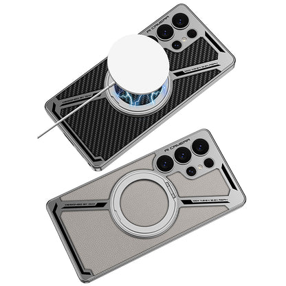 Magnetic Leather Phone Case With Detachable Magnetic Ring Support Wireless Charging For Galaxy S25 Ultra