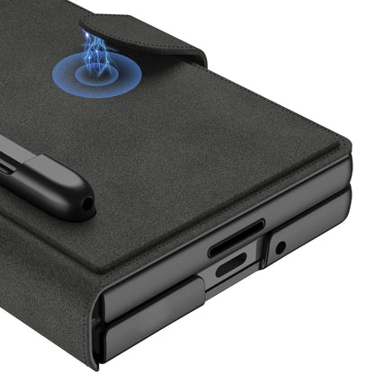 Leather Armor Shockproof Phone Case With Back Screen Film & Pen-Slot For Galaxy Z Fold 7/6/5/4/3