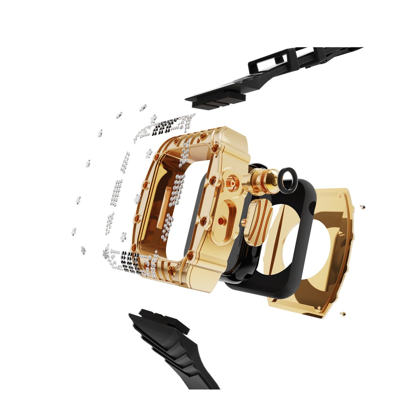 Luxury Metal Crystal Case Strap For Apple Watch 44/45mm