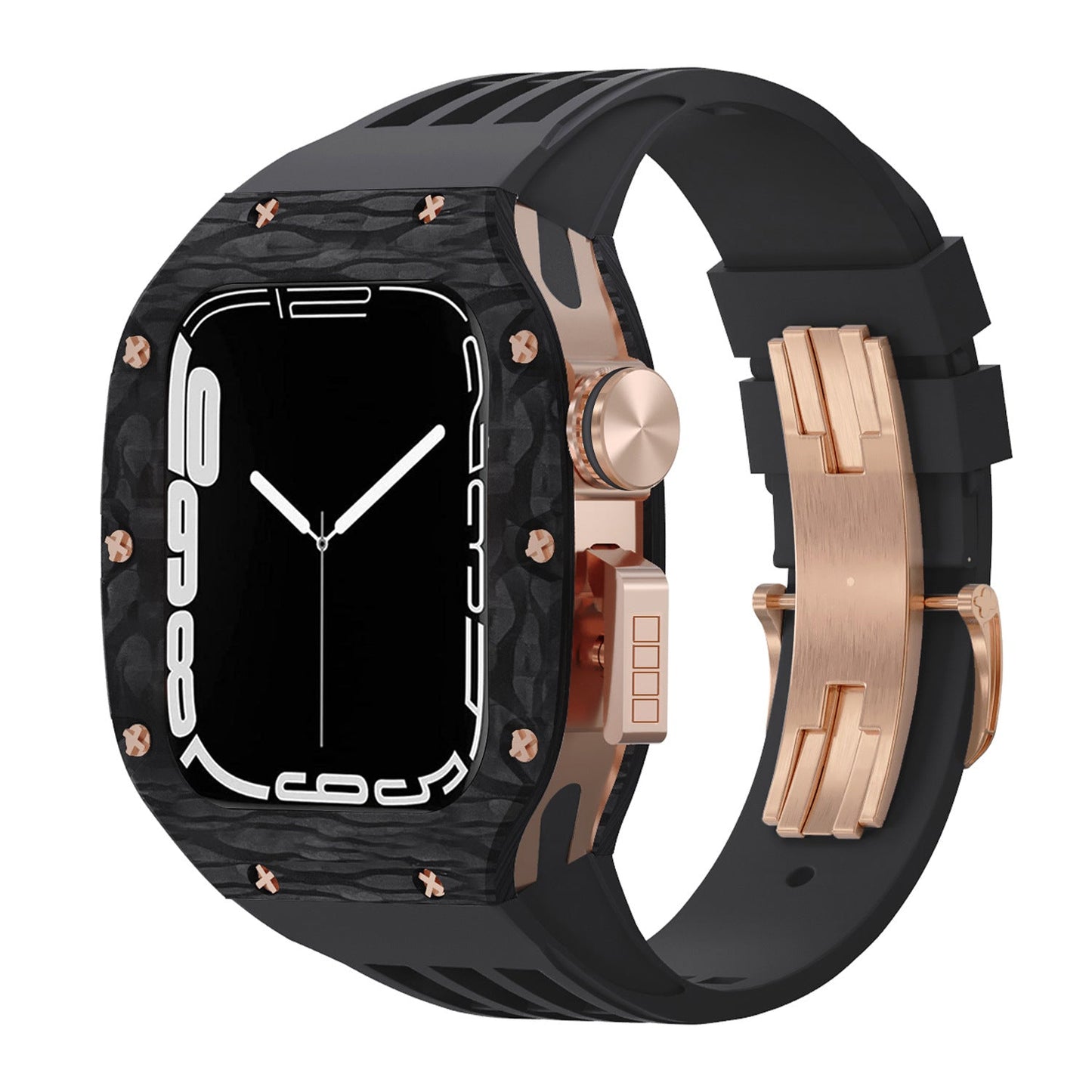 Luxurious Carbon Fiber Metal Case Strap For Apple Watch Series 44/45 mm