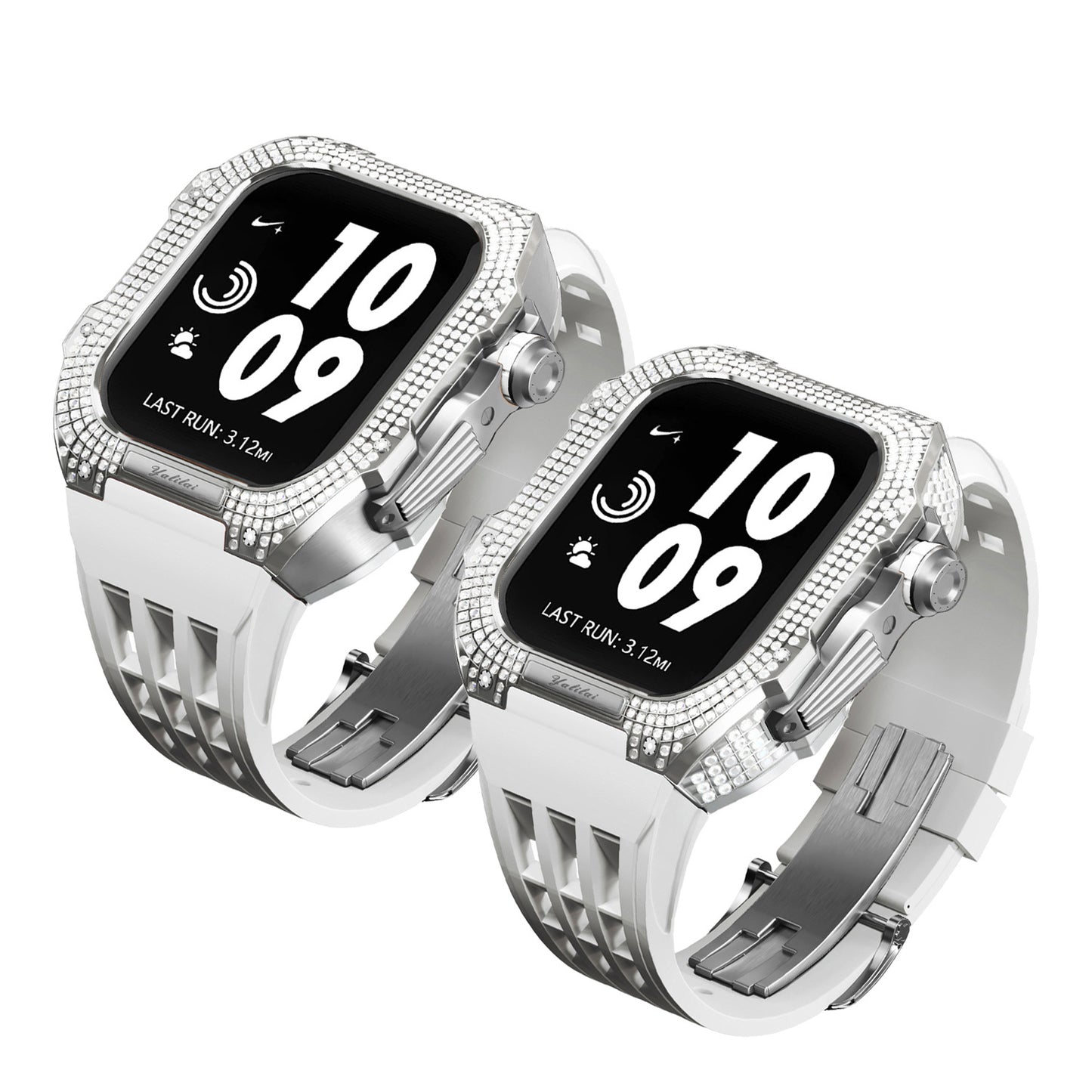 Luxurious Titanium Alloy Crystal Case Strap For Apple Watch 44/45 mm