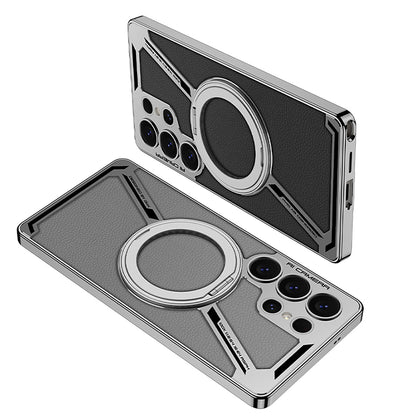 Magnetic Leather Phone Case With Detachable Magnetic Ring Support Wireless Charging For Galaxy S25 Ultra