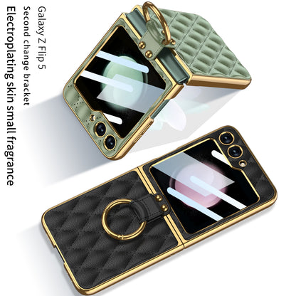 Luxurious Rhombic Leather Electroplating Protective Phone Case For Samsung Galaxy Z Flip5 Flip4 Flip3 5G