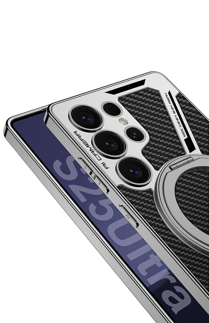 Magnetic Leather Phone Case With Detachable Magnetic Ring Support Wireless Charging For Galaxy S25 Ultra