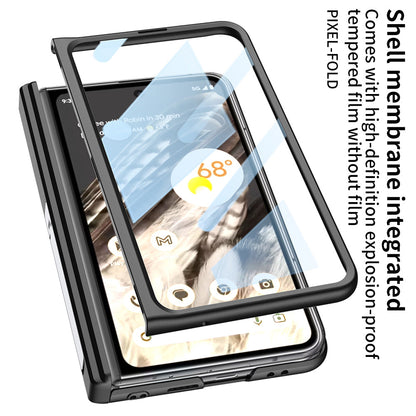 Magnetic All-inclusive Woven Pattern Case With Tempered Film For Google Pixel Fold With Damped Folding Bracket - mycasety2023 Mycasety