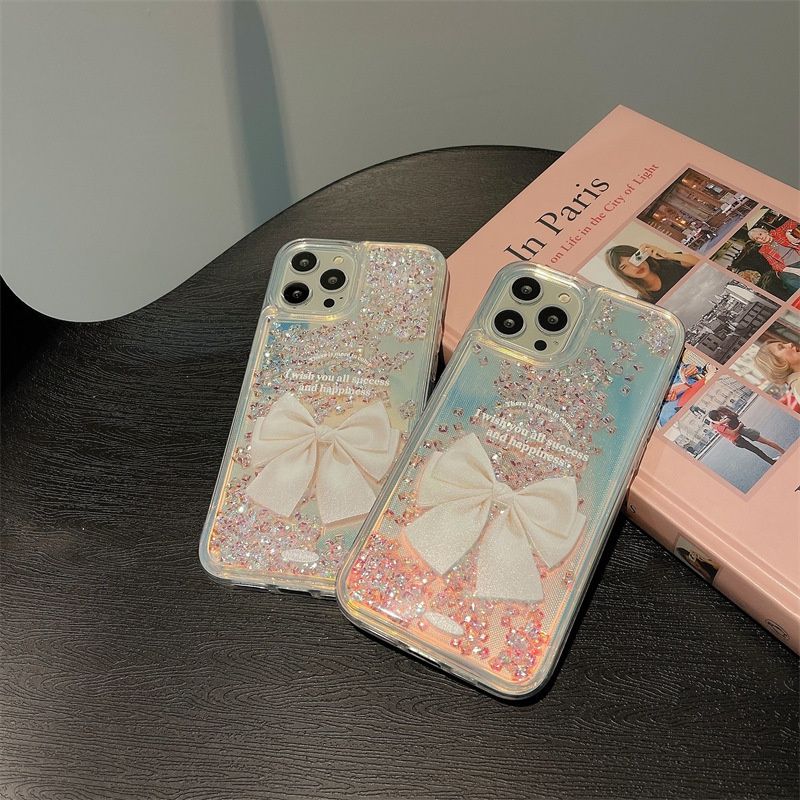 Quicksand Gradient Color Bow-knot With Wristband For iPhone Case - {{ shop_name}} varyfun