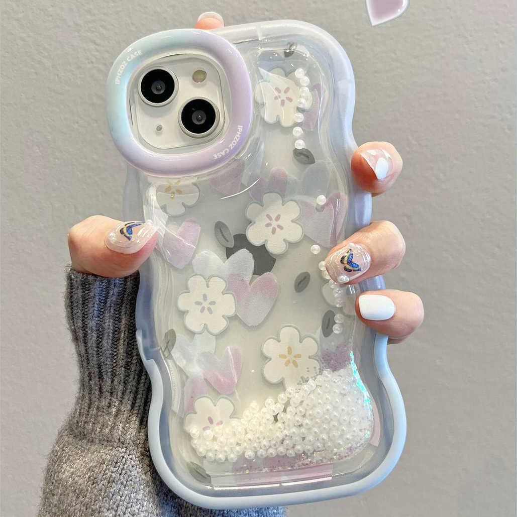 Quicksand Pearl Flower With Bracket For iPhone Case - {{ shop_name}} varyfun