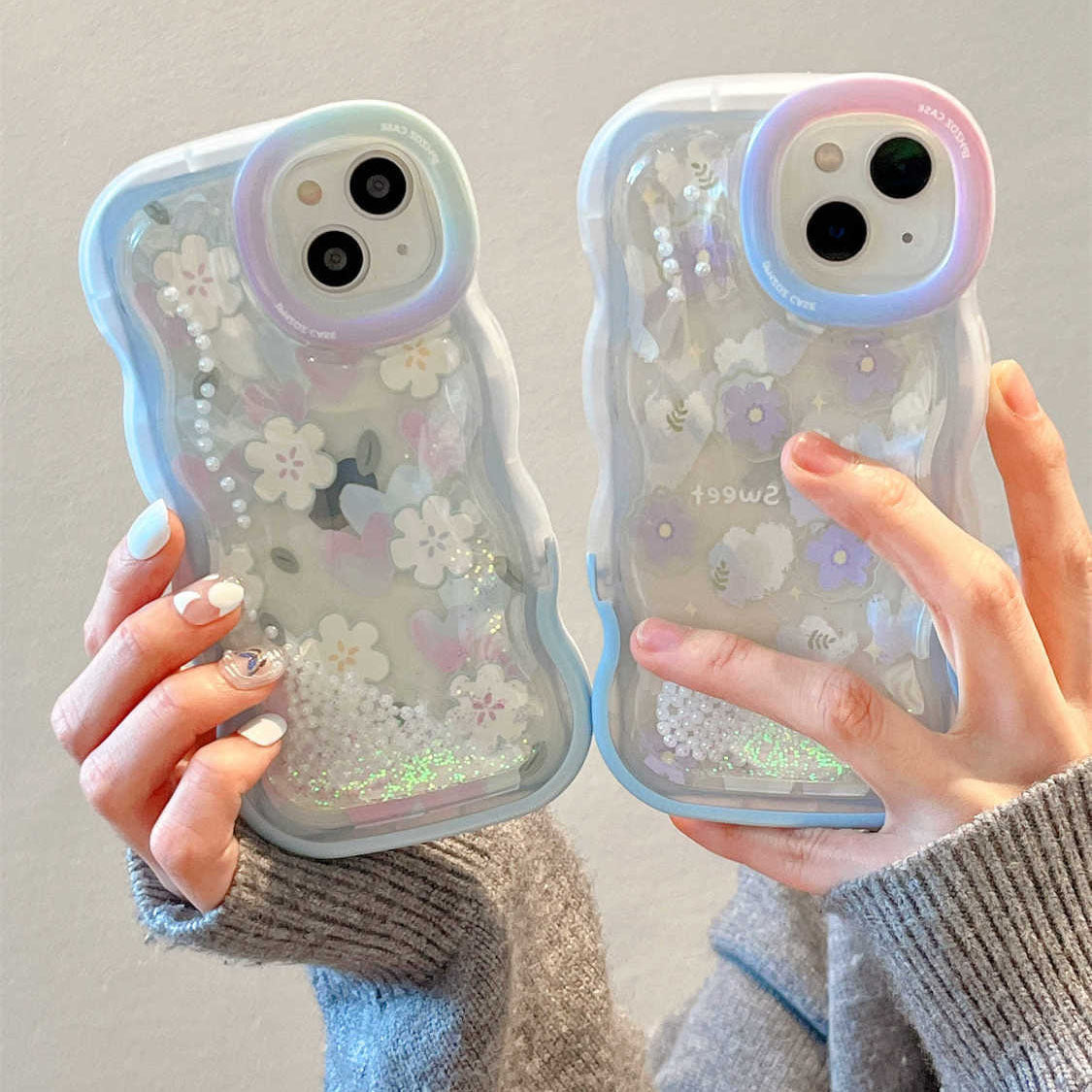 Quicksand Pearl Flower With Bracket For iPhone Case - {{ shop_name}} varyfun