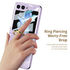 Plating Back Screen Glass Protection Phone Case With Finger-Ring For Samsung Galaxy Z Flip5 Flip4 Flip3 5G - {{ shop_name}} varyfun