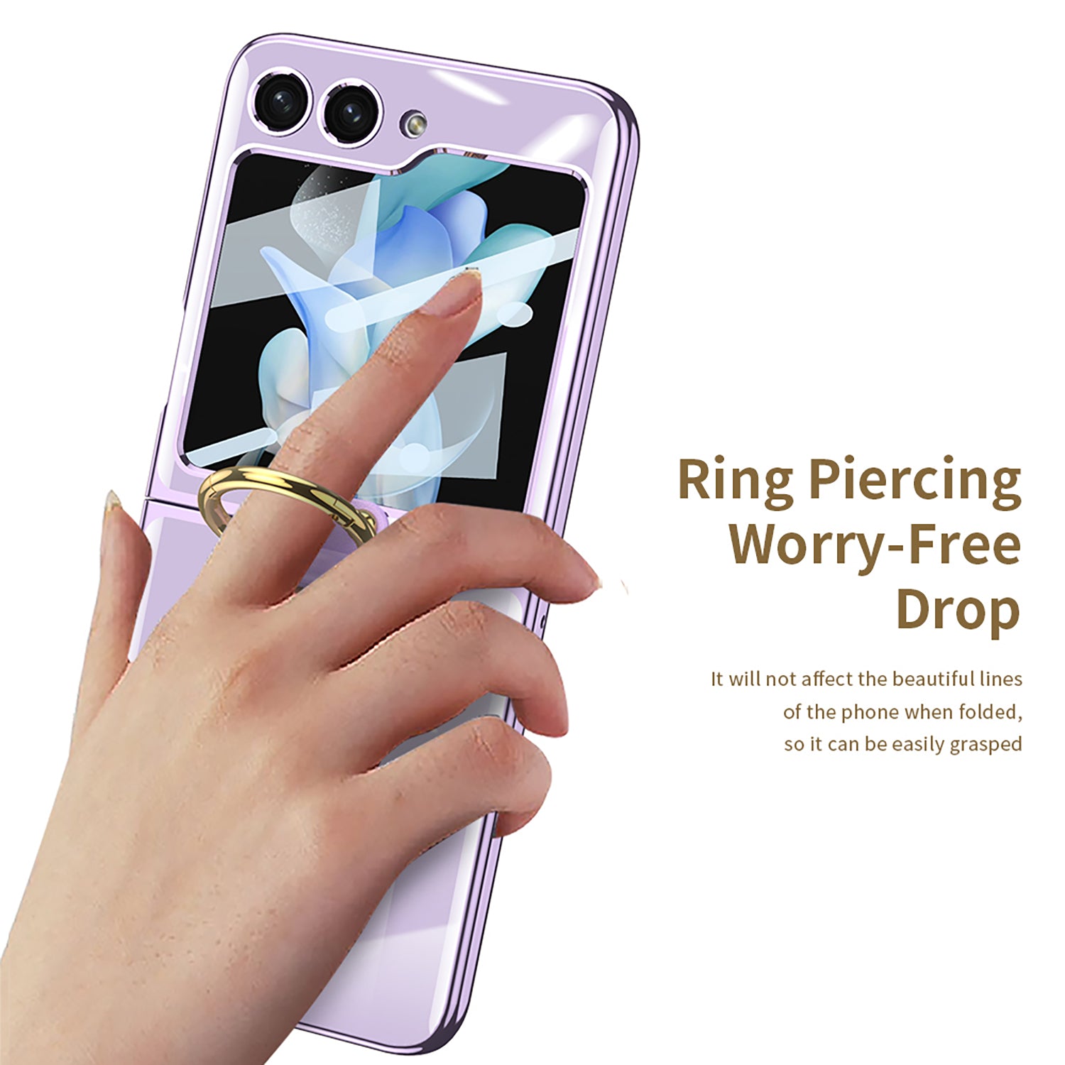 Plating Back Screen Glass Protection Phone Case With Finger-Ring For Samsung Galaxy Z Flip5 Flip4 Flip3 5G - {{ shop_name}} varyfun