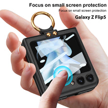Load image into Gallery viewer, Premium Leather Back Screen Glass Protection Cover With Finger-Ring For Samsung Galaxy Z Flip5 Flip4 Flip3 5G - {{ shop_name}} varyfun
