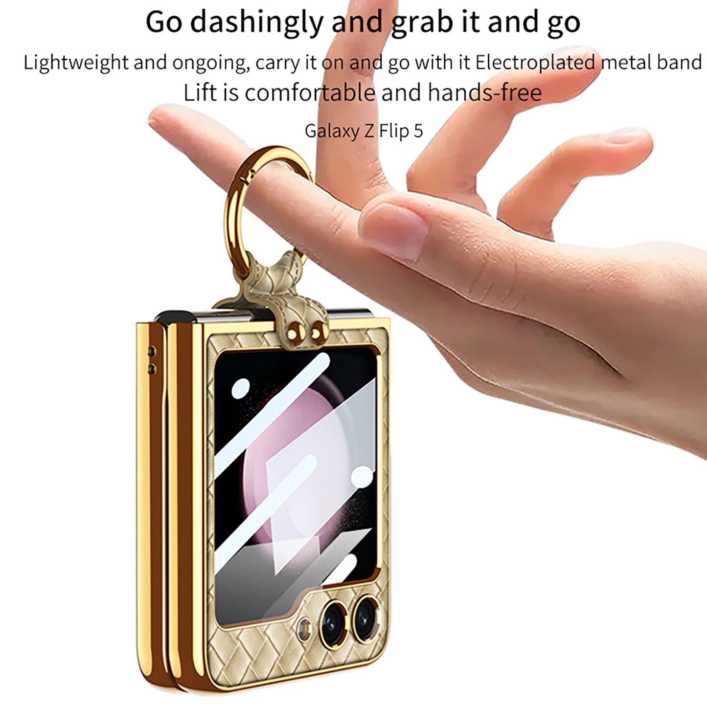 Luxurious Braided Pattern Leather Electroplating Protective Phone Case For Samsung Galaxy Z Flip5 Flip4 Flip3 5G