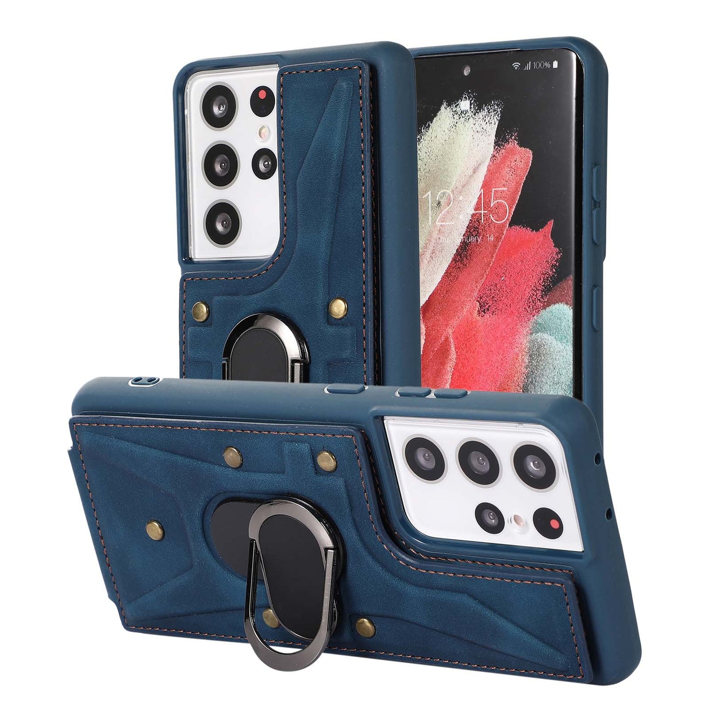 Luxurious Leather Card Holder Magnetic Bracket Anti-fall Protective Phone Case For Samsung Galaxy