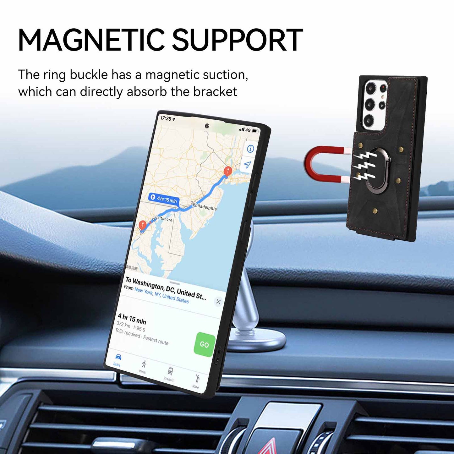 Luxurious Leather Card Holder Magnetic Bracket Anti-fall Protective Phone Case For Samsung Galaxy