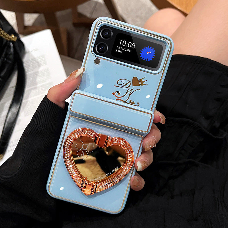 Heart Mirror Phone Case With Bracket For Samsung Galaxy Z Flip3 Flip4 Flip5 5G - {{ shop_name}} varyfun