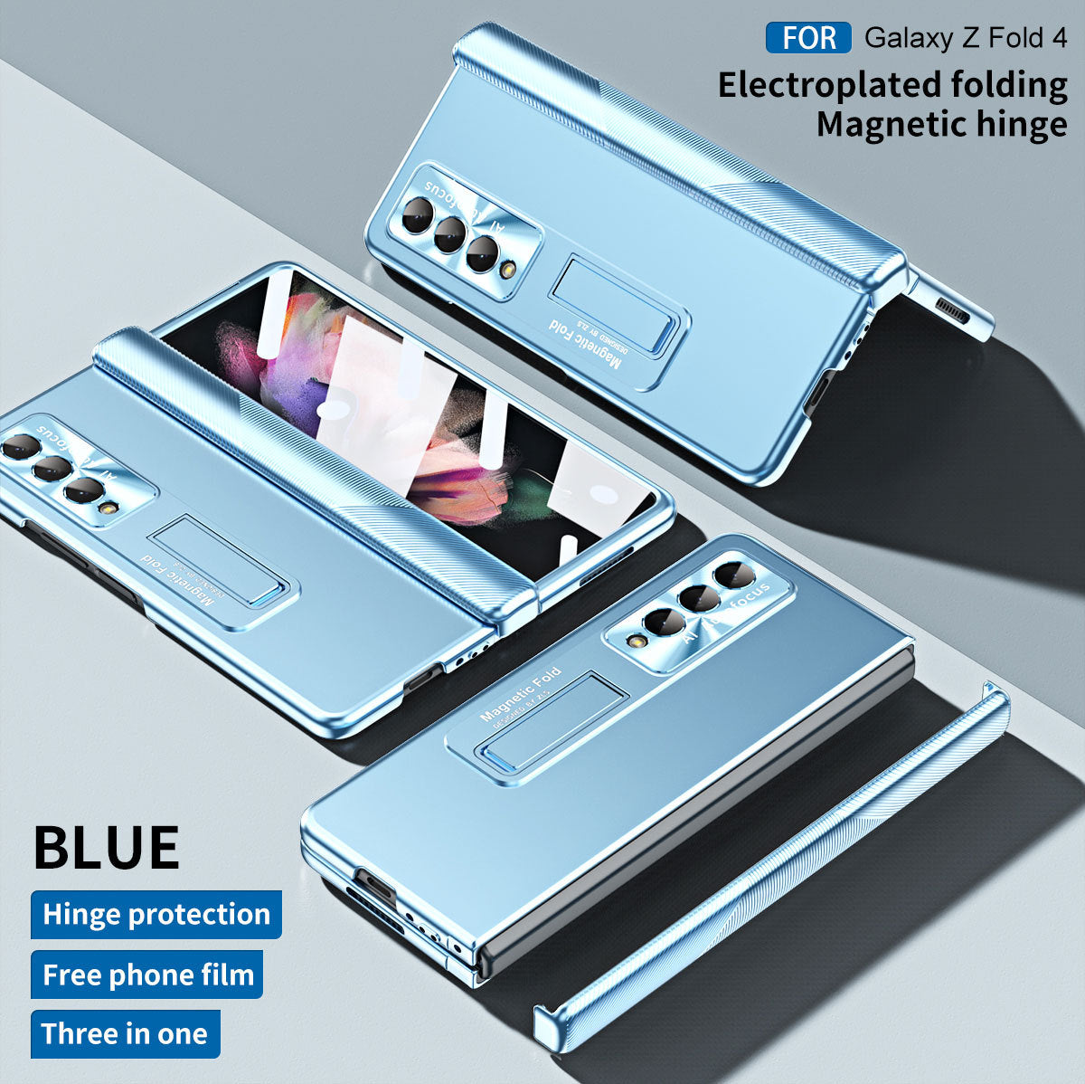Electroplated Folding Magnetic Hinge Phone Case For Samsung Galaxy Z Fold3 Fold4 5G With Back Screen Protector - Mycasety Mycasety