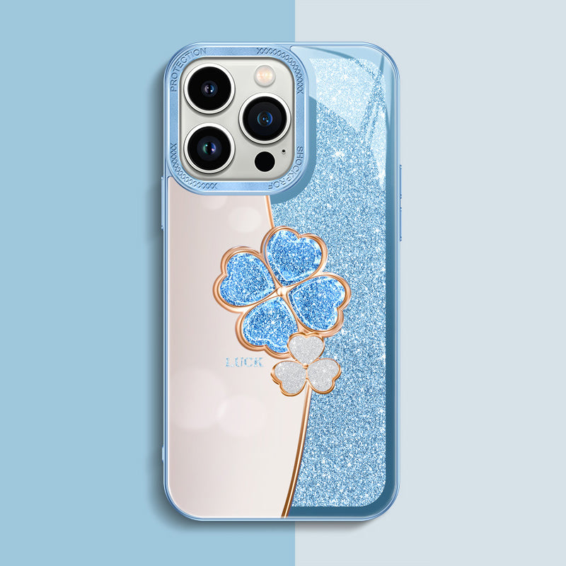 Four-leaf-clover Diamond Glass iPhone Case - {{ shop_name}} varyfun