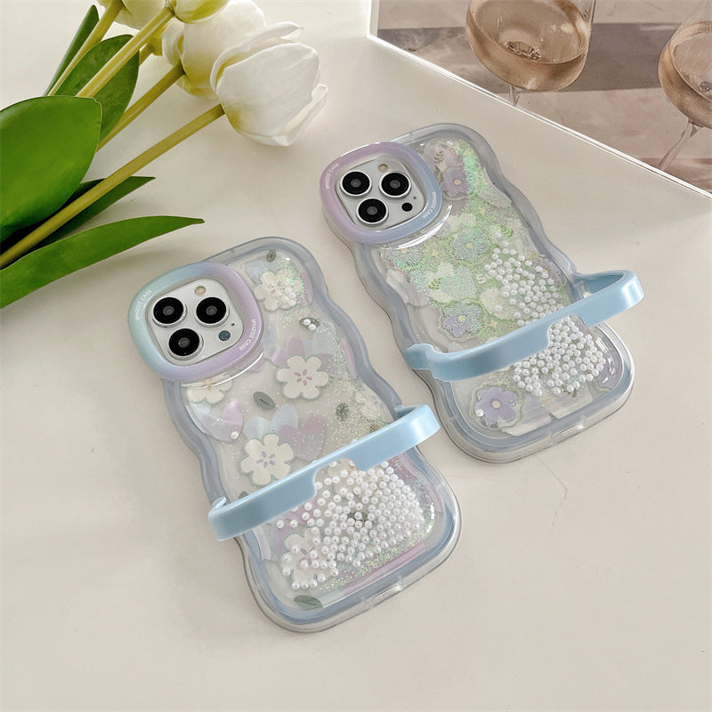 Quicksand Pearl Flower With Bracket For iPhone Case - {{ shop_name}} varyfun