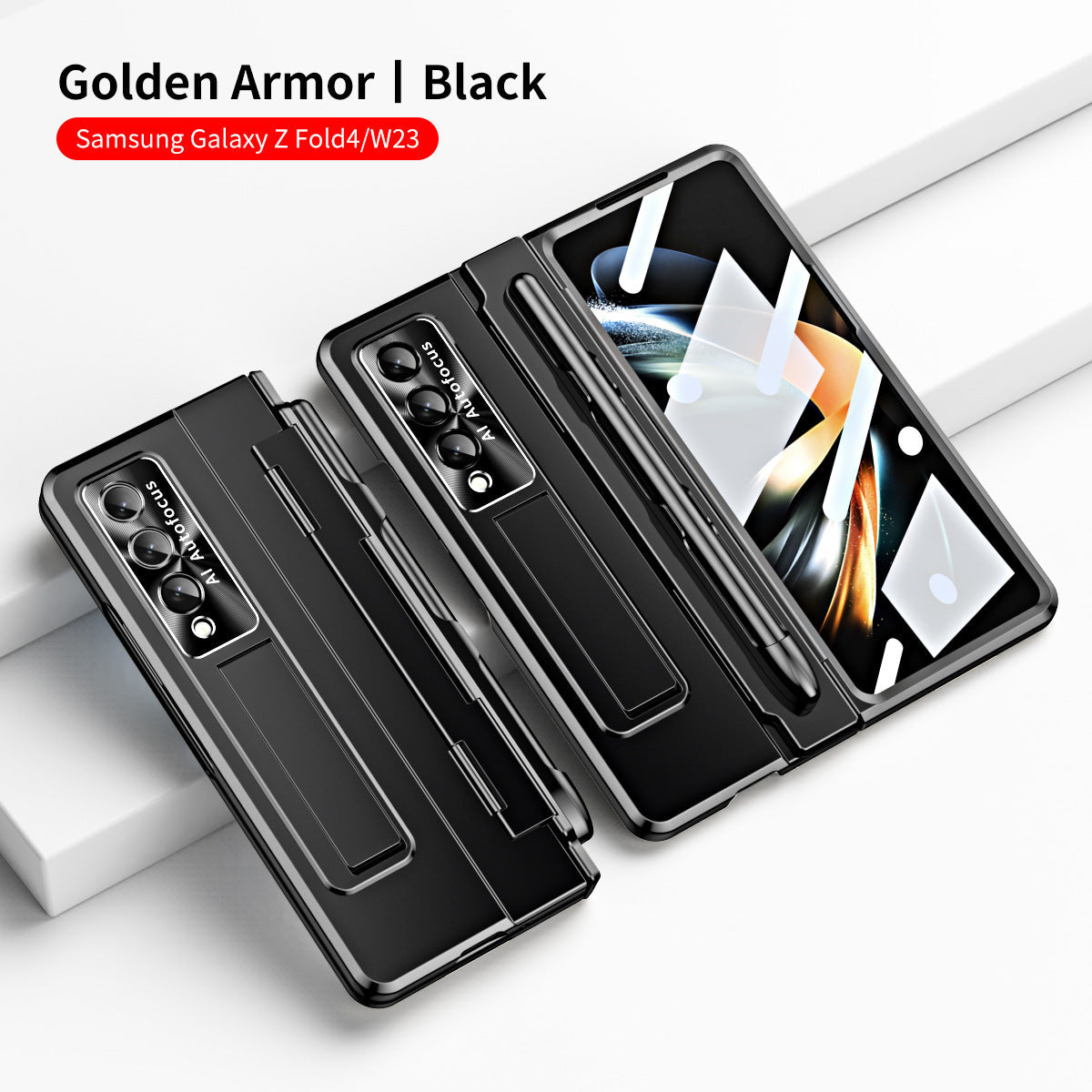 Armor Hinge Folding Magnetic Bracket Shell Case For Samsung Galaxy Z Fold3 Fold4 5G With S-Pen Slot & Stylus - Mycasety Mycasety