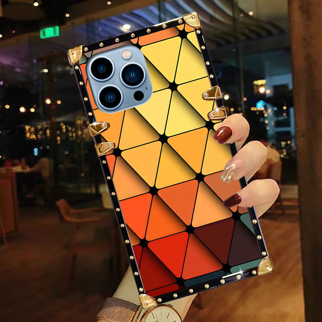Luxury Brand Rhombus Cube Gold Square Case For iPhone