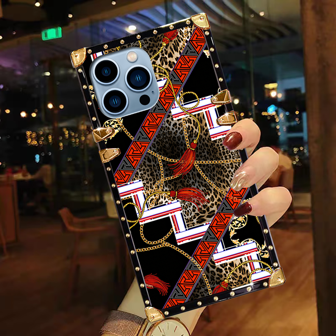 Luxury Brand Abstract Ladder Gold Square Case For iPhone