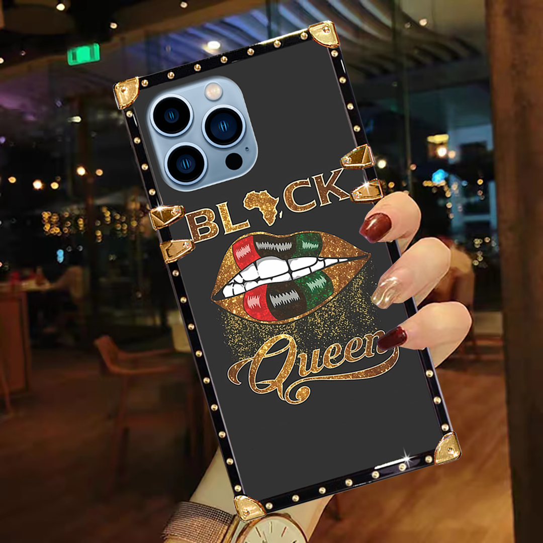 Luxury Brand Black Queen Gold Square Case For iPhone