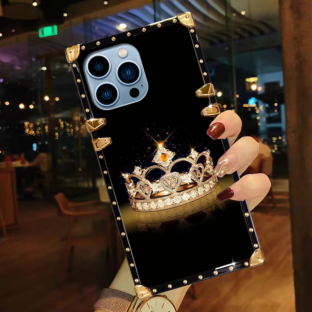 Luxury Brand Golden Crown Gold Square Case For iPhone