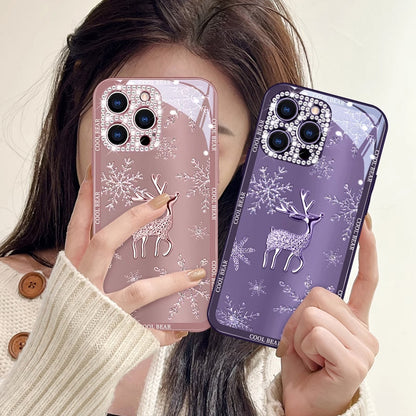 Elk Deer Diamond Glass Case With Lens Protection For iPhone - {{ shop_name}} varyfun