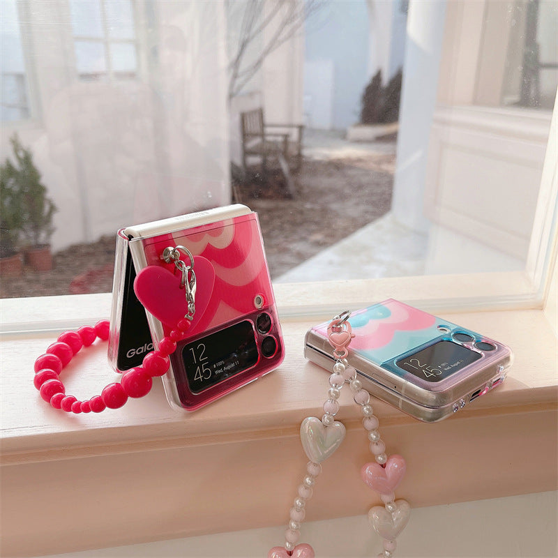 Varyfun | Heart Swirl Chain Phone Case With Wristband For Samsung Galaxy Z Flip4 Flip5 5G