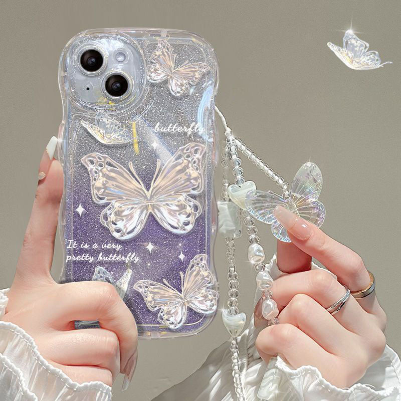 Quicksand Butterfly With Wristband For iPhone Case - {{ shop_name}} varyfun
