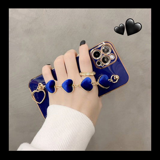 Luxury Plating Heart Fabric Bracelet Hand Holder Cover for iPhone