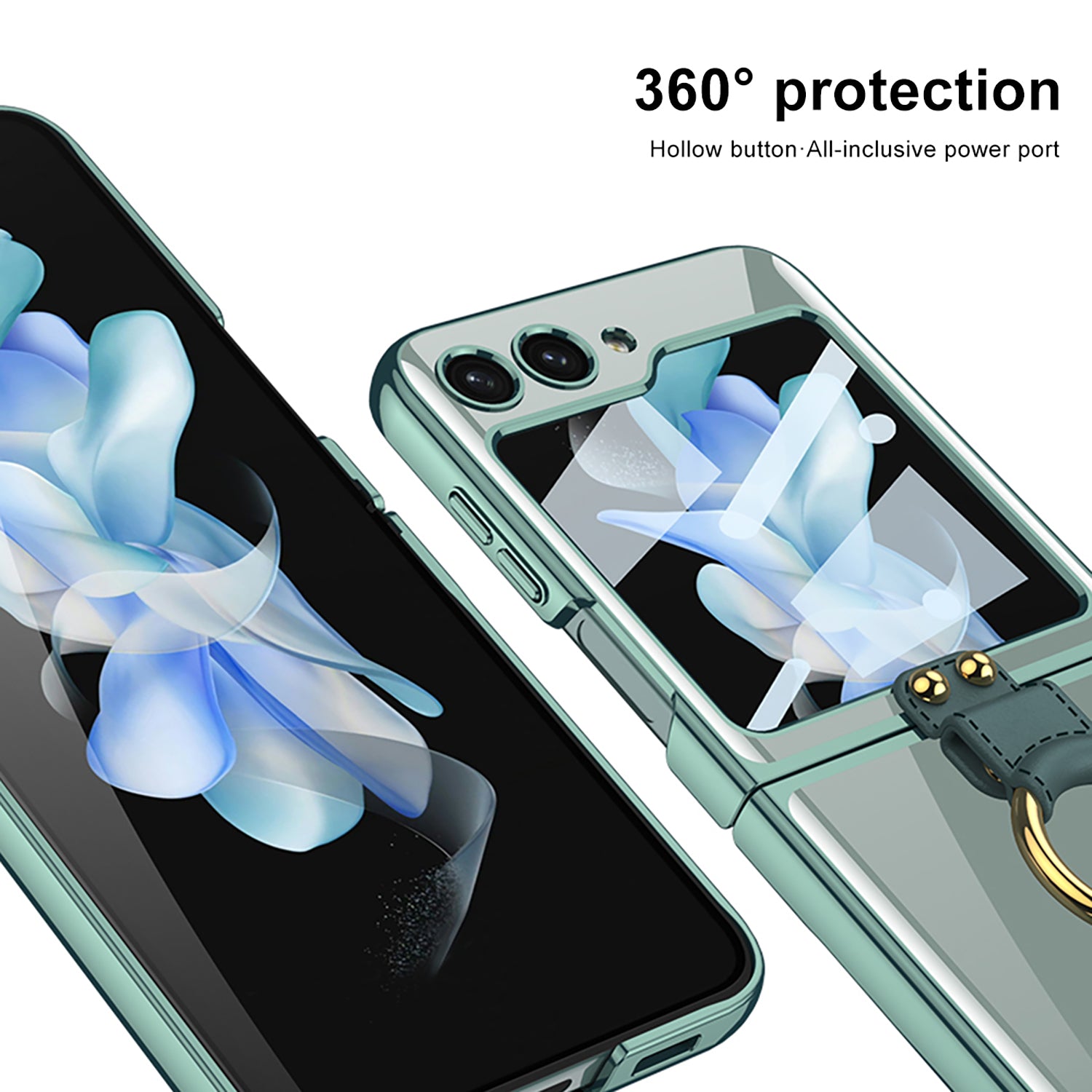 Plating Back Screen Glass Protection Phone Case With Finger-Ring For Samsung Galaxy Z Flip5 Flip4 Flip3 5G - {{ shop_name}} varyfun