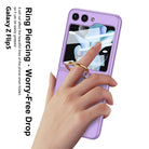 Premium Leather Back Screen Glass Protection Cover With Finger-Ring For Samsung Galaxy Z Flip5 Flip4 Flip3 5G - {{ shop_name}} varyfun