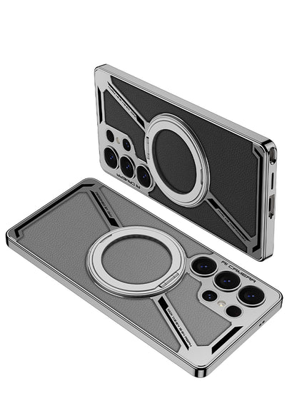 Magnetic Leather Phone Case With Detachable Magnetic Ring Support Wireless Charging For Galaxy S25 Ultra