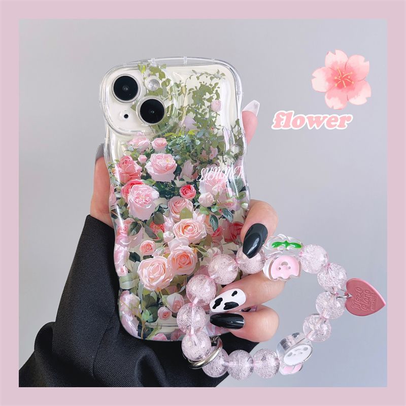 Fresh Pink Flowers With Wristband For iPhone Case - {{ shop_name}} varyfun
