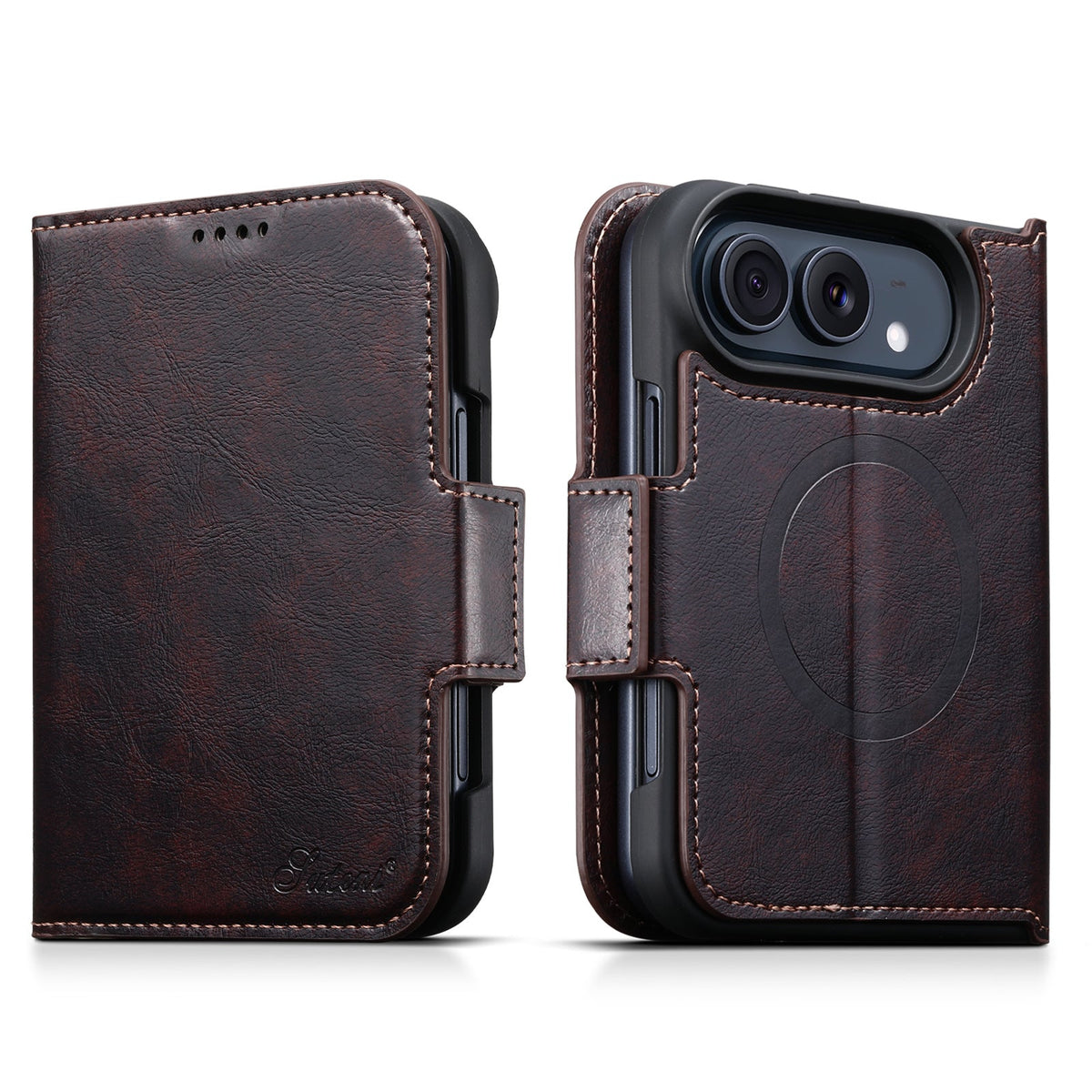 iPhone Duo | Distressed Leather Wallet Case with Card Slots & Magnetic Closure