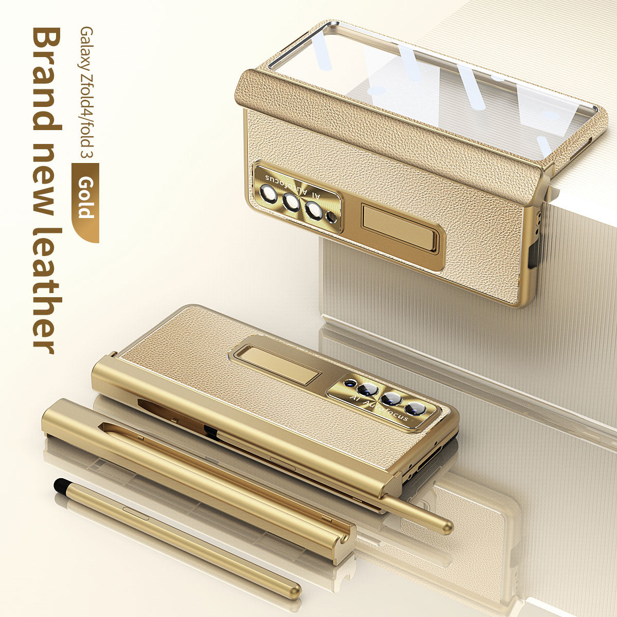 Aluminum Alloy Frame Magnetic Bracket All-Inclusive Electroplating Leather Cover For Samsung Galaxy Z Fold3 Fold4 Fold5 - Mycasety Mycasety