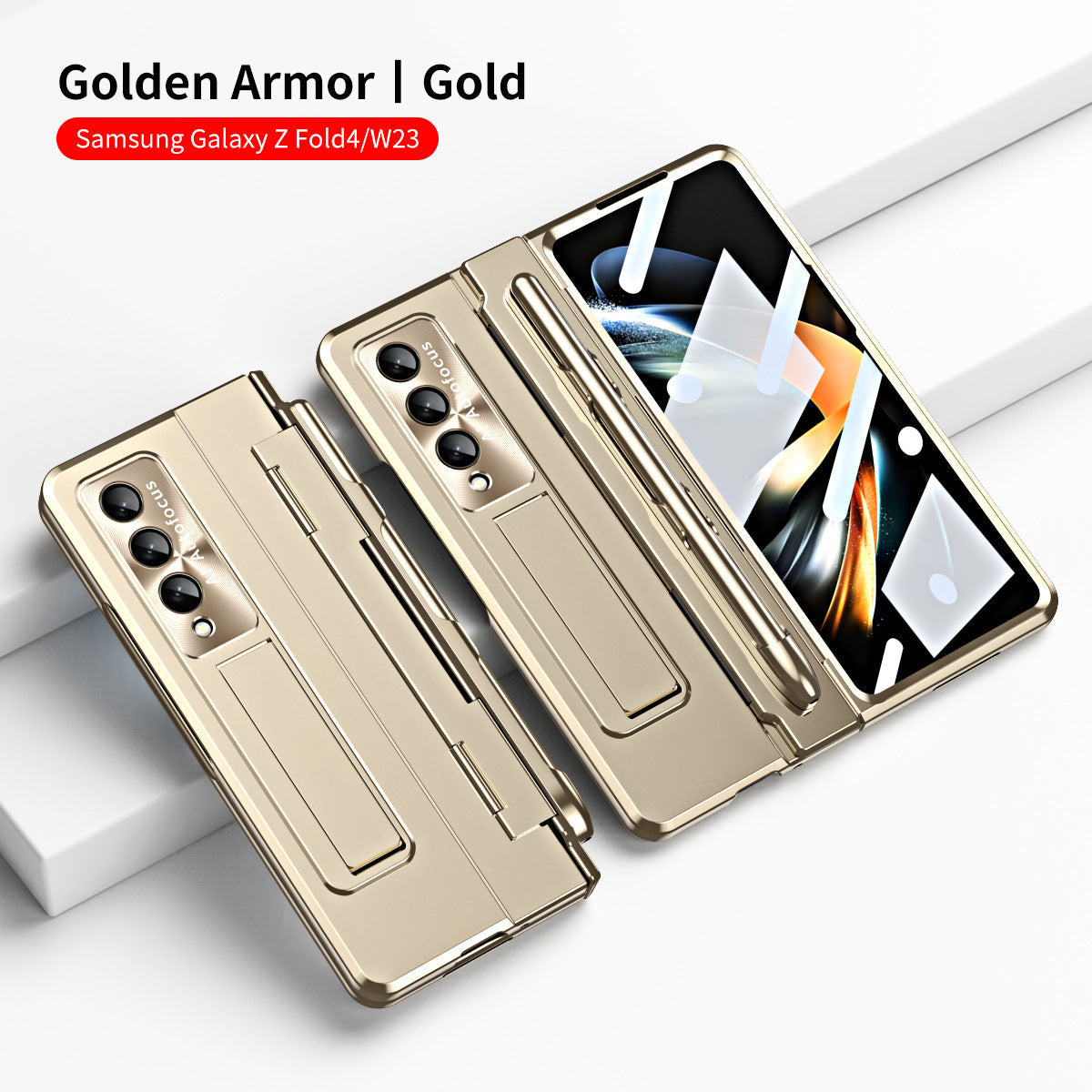 Armor Hinge Folding Magnetic Bracket Shell Case For Samsung Galaxy Z Fold3 Fold4 5G With S-Pen Slot & Stylus - Mycasety Mycasety