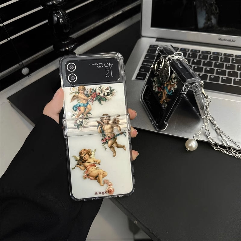 Varyfun | Retro Angel Phone Case With Chain For Samsung Galaxy Z Flip4 Flip3 5G