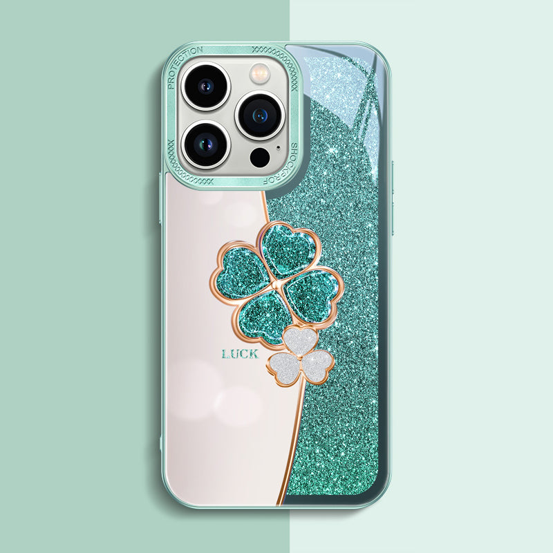 Four-leaf-clover Diamond Glass iPhone Case - {{ shop_name}} varyfun