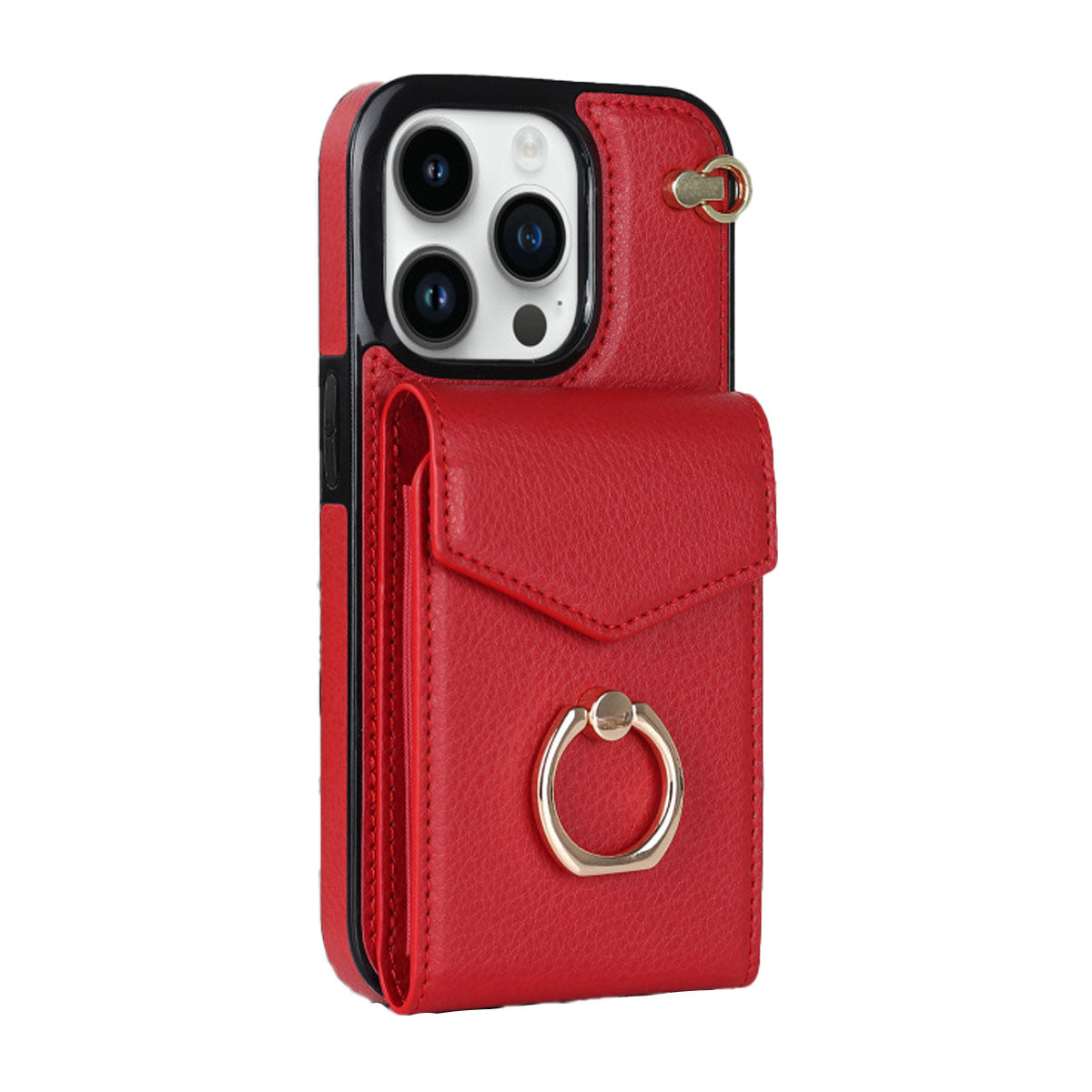 Luxurious Leather Card Holder Anti-fall Protective iPhone Case With Wrist Strap