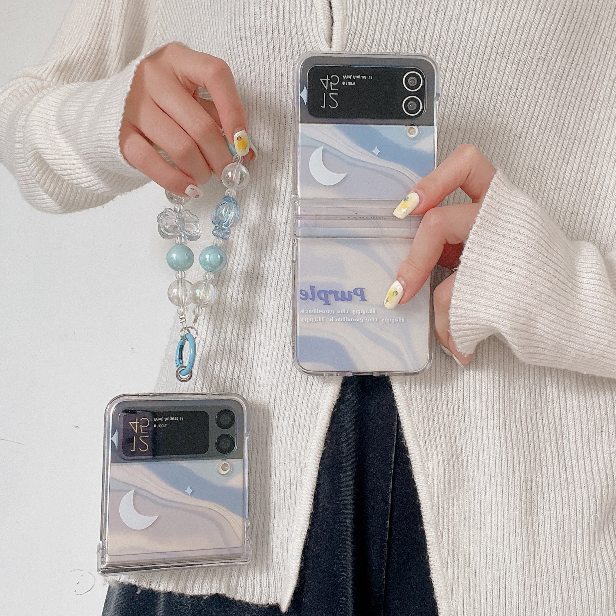 Gentle Ripple Moon Phone Case With Wristband For Samsung Galaxy Z Flip3 Flip4 5G - {{ shop_name}} varyfun