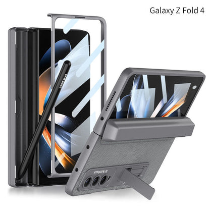 Full Protect Magnetic Hinge Case For Galaxy Z Fold4 5G With Made-in S Pen Slot & Tempered Film Stand - Mycasety Mycasety