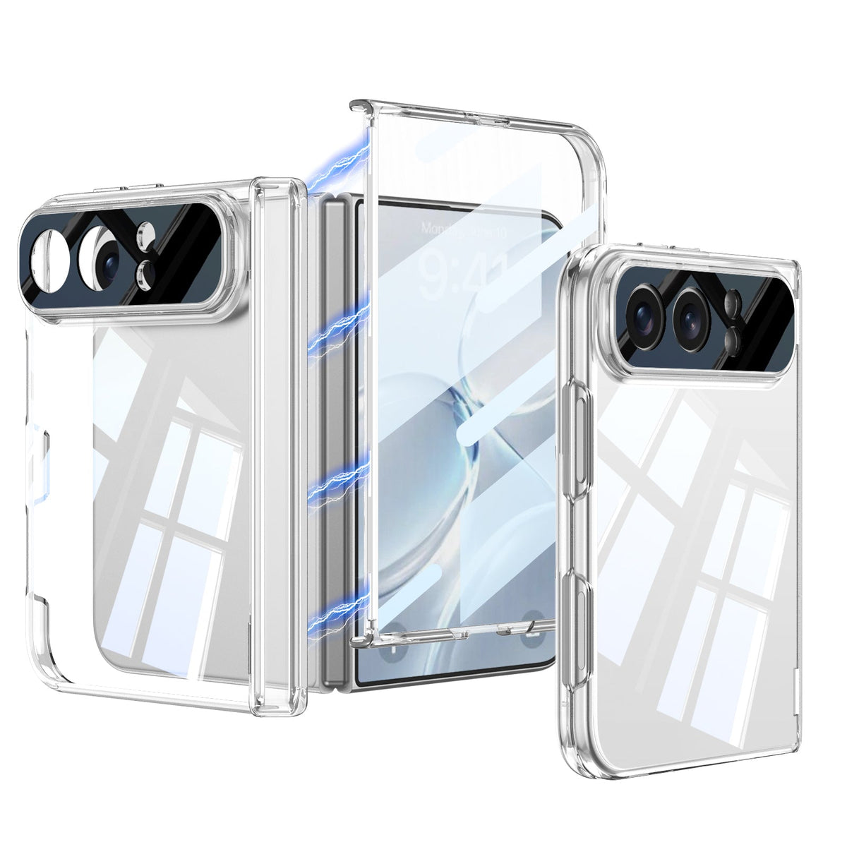 iPhone Duo | Magnetic Hinge Protection Clear Phone Case Built-in Tempered Glass Film & Magnetic Kickstand