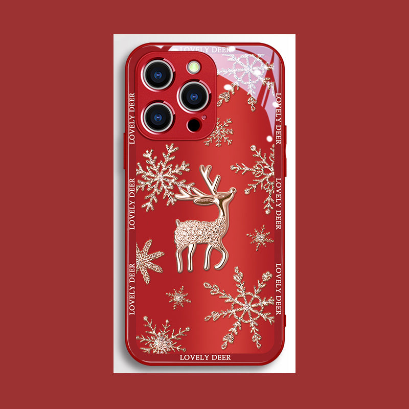 Elk Deer Diamond Glass Case With Lens Protection For iPhone - {{ shop_name}} varyfun