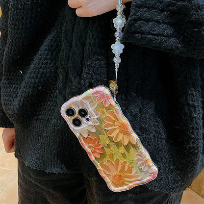 Oil Painting Daisy Flowers With Wristband For iPhone Case - {{ shop_name}} varyfun